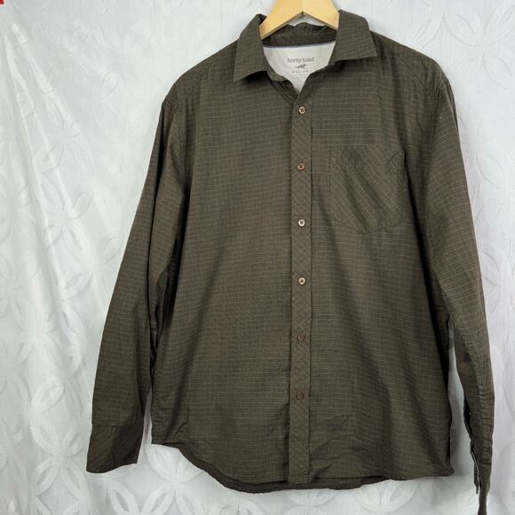 Horny Toad Long Sleeve Brown Button Down Shirts Men’s Size M - Picture 2 of 6